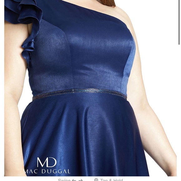 NWOT Mac Duggal One-Shoulder Navy Dress SZ 16 - Picture 2 of 8